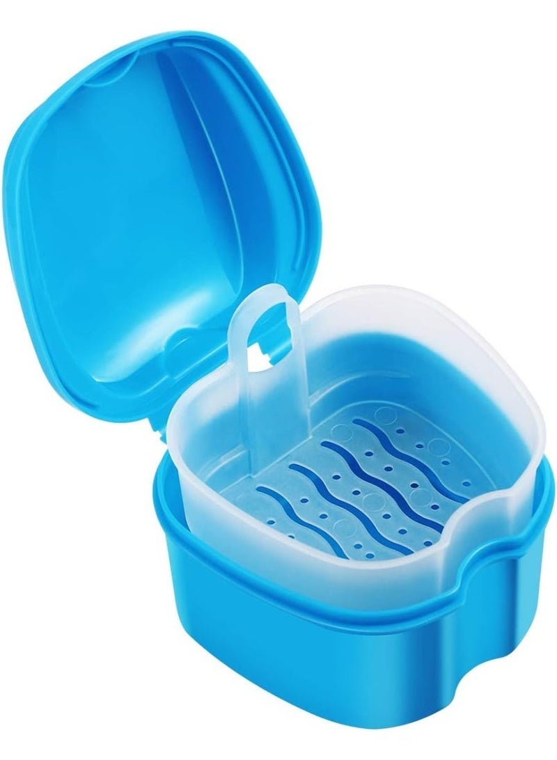 Denture Case, Denture Bath Box Case Dental Orthodontic Retainer, False Teeth Storage Case Box with Strainer (Sky-blue) - Image 1