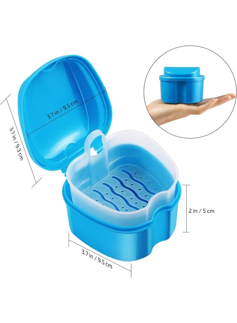 Denture Case, Denture Bath Box Case Dental Orthodontic Retainer, False Teeth Storage Case Box with Strainer (Sky-blue) - Image 4
