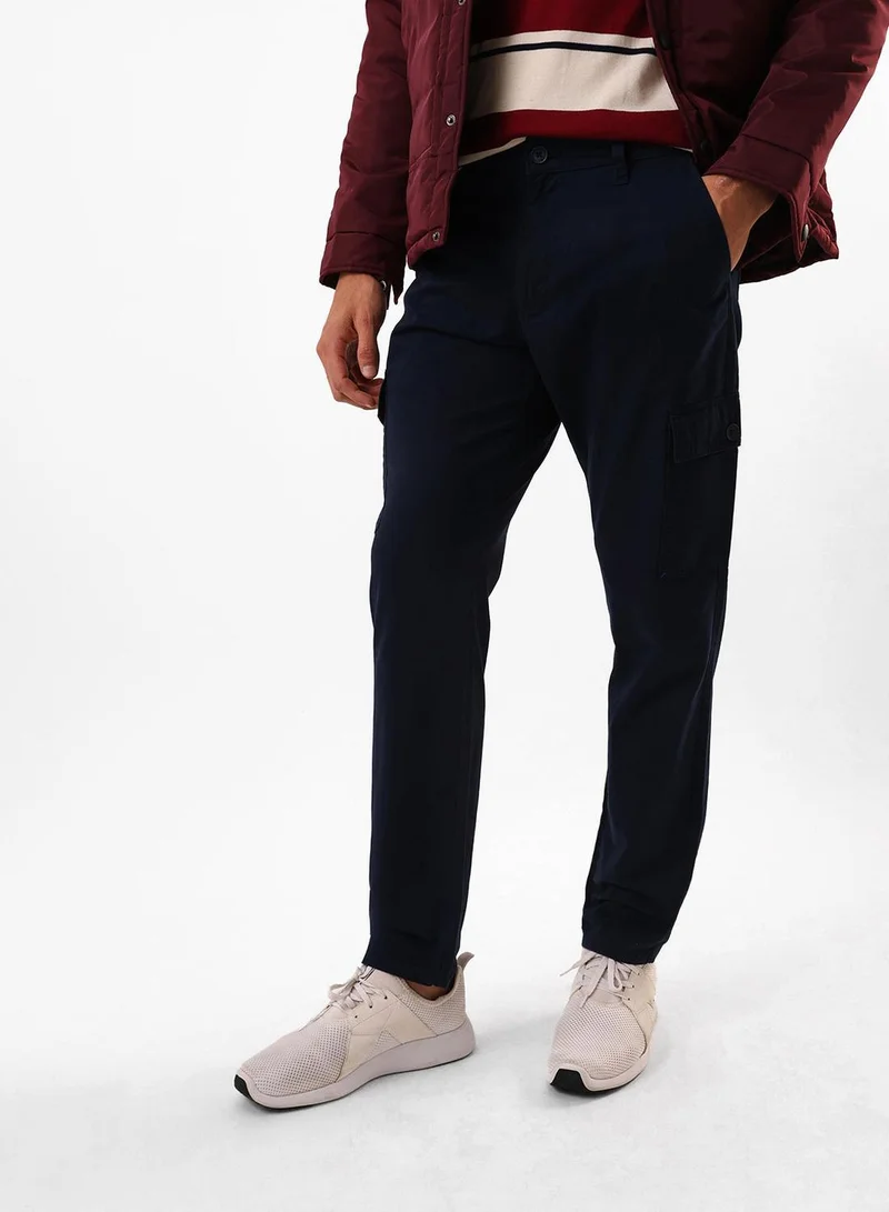 Men's Navy 100% Cotton Full Slim Fit Cargo Trouser