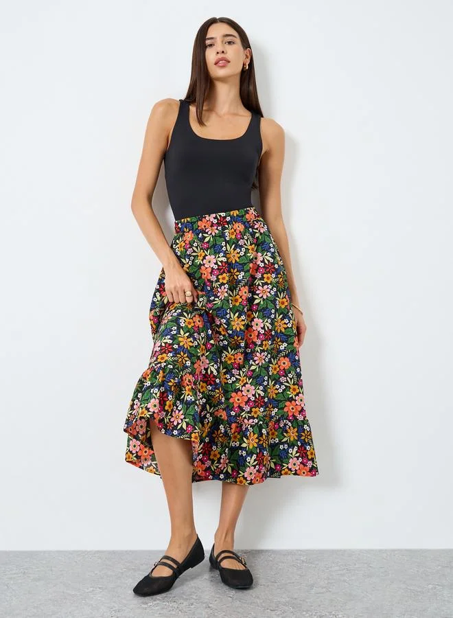 تايك تو تنورة بطبعة زهور بخصر مطاطي