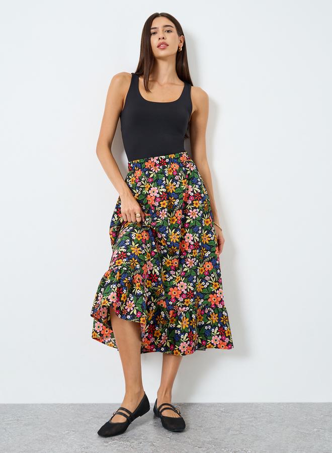 Take Two Floral Printed Elastic Waist Skirt - Image 1