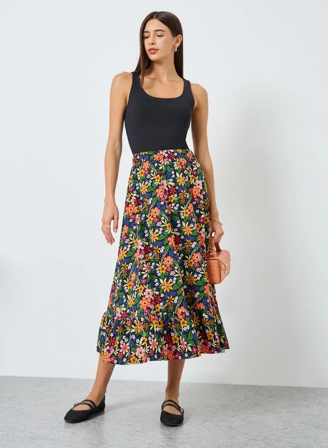 تايك تو تنورة بطبعة زهور بخصر مطاطي