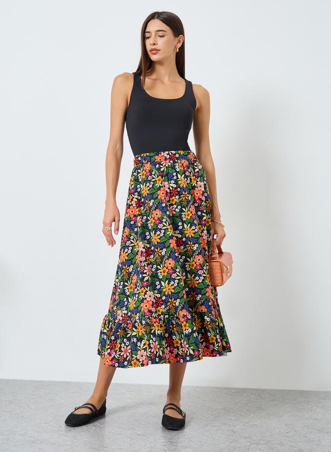 Take Two Floral Printed Elastic Waist Skirt - Image 2