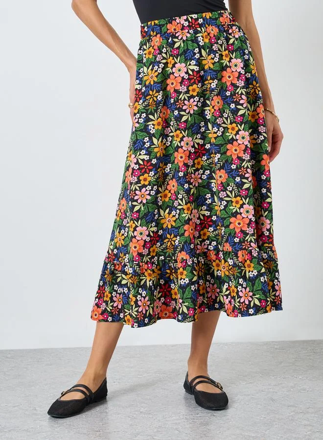 Take Two  Floral Printed Elastic Waist Skirt for Women | Best Price UAE