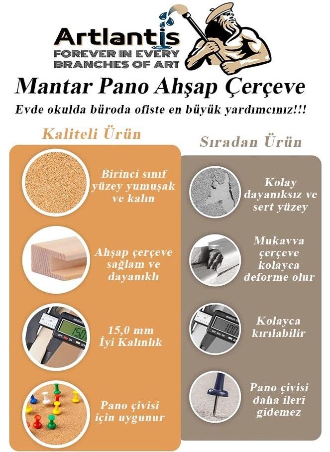 Artlantis سبورة كورك بإطار خشبي 40X60 سم قطعة واحدة هدية دبابيس خريطة مثبتة على الحائط إطار كورك في المنزل المدرسة المكتب  - Image 2