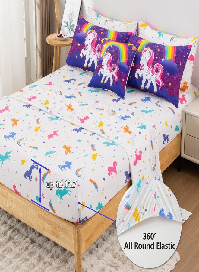 Keyroal Unicorn Twin Bedding Sets for Girls Kids Teens, 6 Piece Bed in a Bag Purple Rainbow Theme Unicorn Comforter Set Bedroom Decor with Printed Sheet Set - Image 3