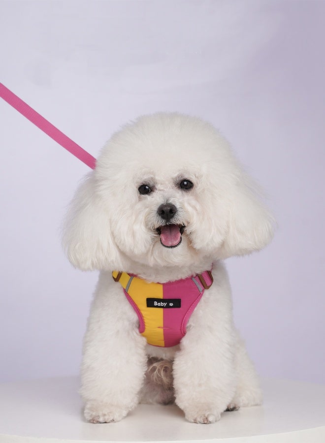 Dog Harness with Leash Set| No Pull Adjustable Reflective Soft Padded Pet Vest Harnesses| Easy Control for Small, Medium, and Large Dogs and Cats Outdoor Walking ​(pink and yellow）)​ - Image 1
