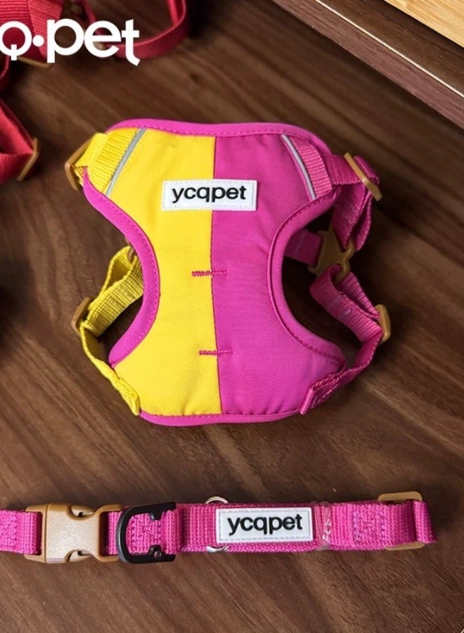 Dog Harness with Leash Set| No Pull Adjustable Reflective Soft Padded Pet Vest Harnesses| Easy Control for Small, Medium, and Large Dogs and Cats Outdoor Walking ​(pink and yellow）)​ - Image 3