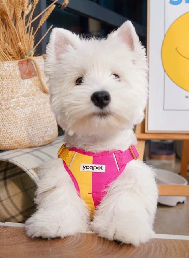 Dog Harness with Leash Set| No Pull Adjustable Reflective Soft Padded Pet Vest Harnesses| Easy Control for Small, Medium, and Large Dogs and Cats Outdoor Walking ​(pink and yellow）)​ - Image 4