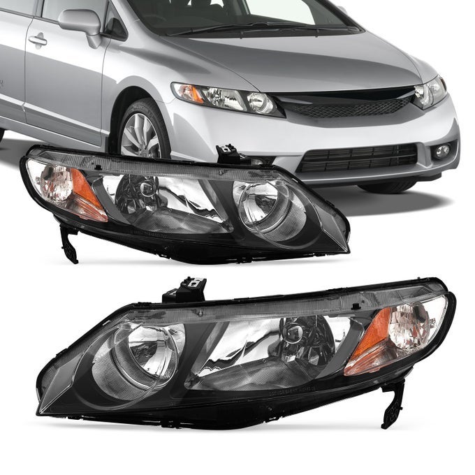 Headlight Assembly For 2006-2011 Honda Civic Sedan - Clear Lens With Black Housing