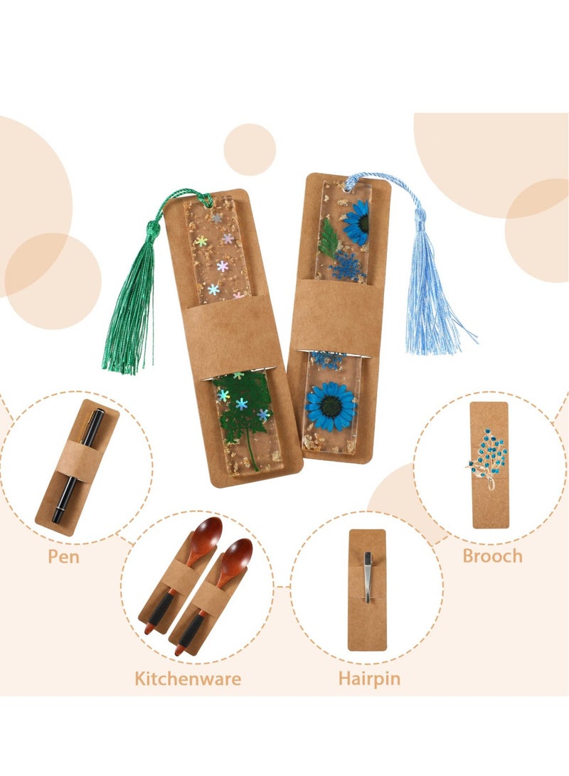 Excefore 70 Pieces Resin Bookmark Holder 15 x 4.5cm Kraft Bookmark Sleeves, DIY Bookmarks Display Cards for Bookmark Wrapping Small Business Packaging Supplies Party Favor Gift (Brown) - Image 4