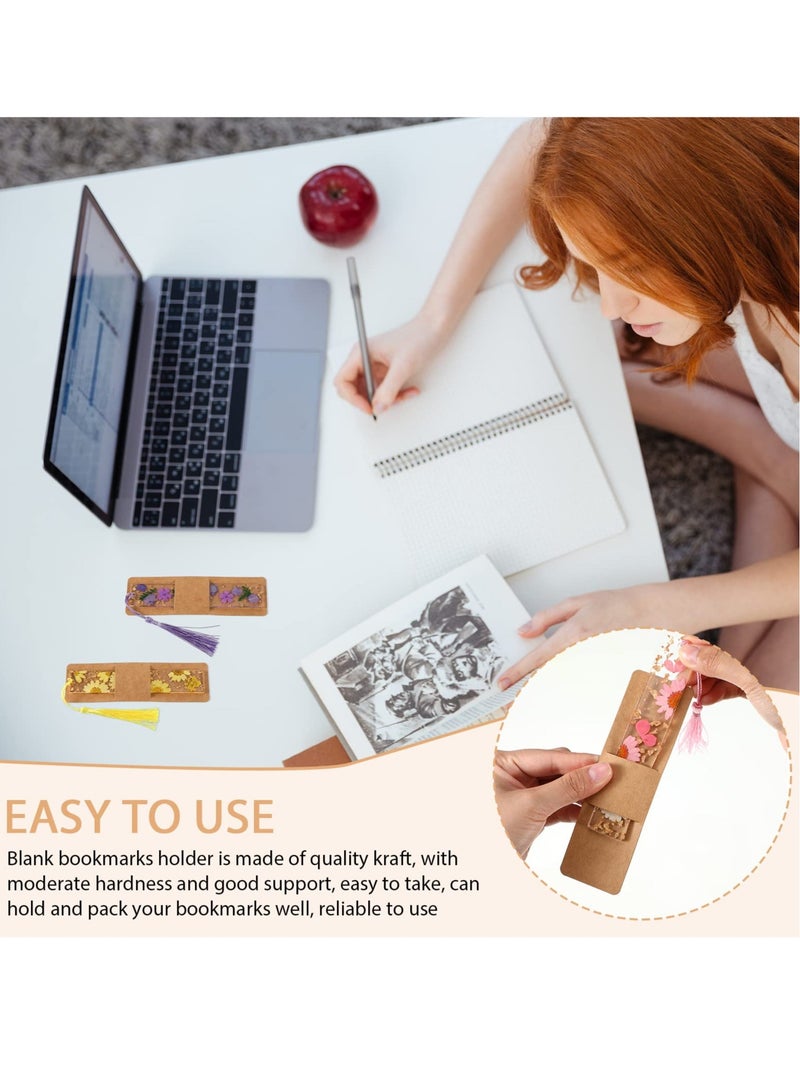 Excefore 70 Pieces Resin Bookmark Holder 15 x 4.5cm Kraft Bookmark Sleeves, DIY Bookmarks Display Cards for Bookmark Wrapping Small Business Packaging Supplies Party Favor Gift (Brown) - Image 5