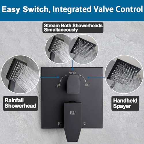 POP SANITARYWARE Matte Black Shower Faucet Set Rainfall 10 Inch Shower Head and Handle Set Bathroom Rain Shower System Wall Mounted Shower Fixture Include Shower Valve and Trim Kit - Image 5