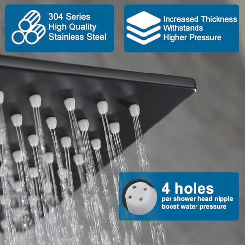 POP SANITARYWARE Matte Black Shower Faucet Set Rainfall 10 Inch Shower Head and Handle Set Bathroom Rain Shower System Wall Mounted Shower Fixture Include Shower Valve and Trim Kit - Image 3