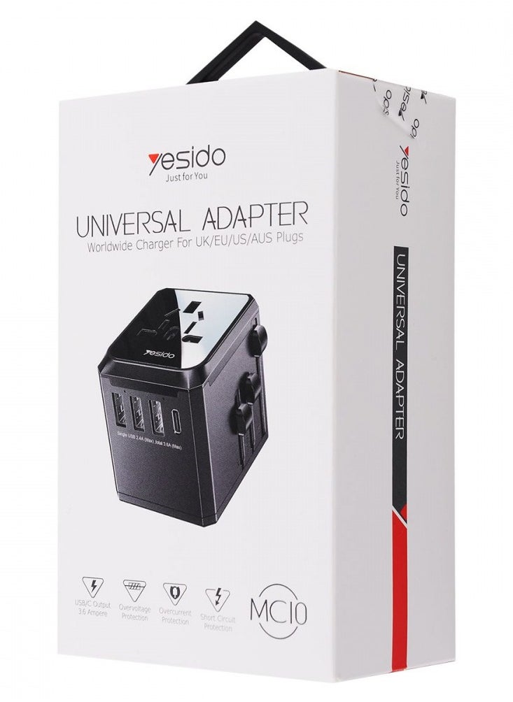 Yesido Yesido MC-10 3 USB + Type-C Ports Multi-function Universal Travel Adapter Plug  Black  - Image 1