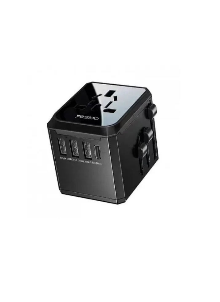 Yesido Yesido MC-10 3 USB + Type-C Ports Multi-function Universal Travel Adapter Plug  Black  - Image 2