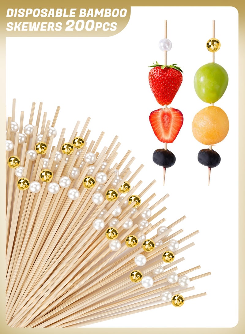 200 قطعة من أسياخ الخيزران، أعواد قابلة للاستخدام مرة واحدة وصديقة للبيئة للفواكه والمقبلات وتزيين العصائر وحفلات الزفاف والحفلات والمناسبات - Image 1