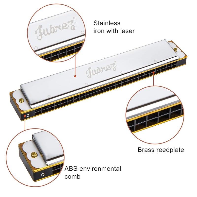 Juarez Viénto JRH24SL 24 Holes 48 Tones Professional Tremolo Polyphonic Harmonica Key of C Scale | Mouth Organ | Cover - Stainless Iron | Comb - Abs | Reed – Brass with Cloth & Case - Image 2