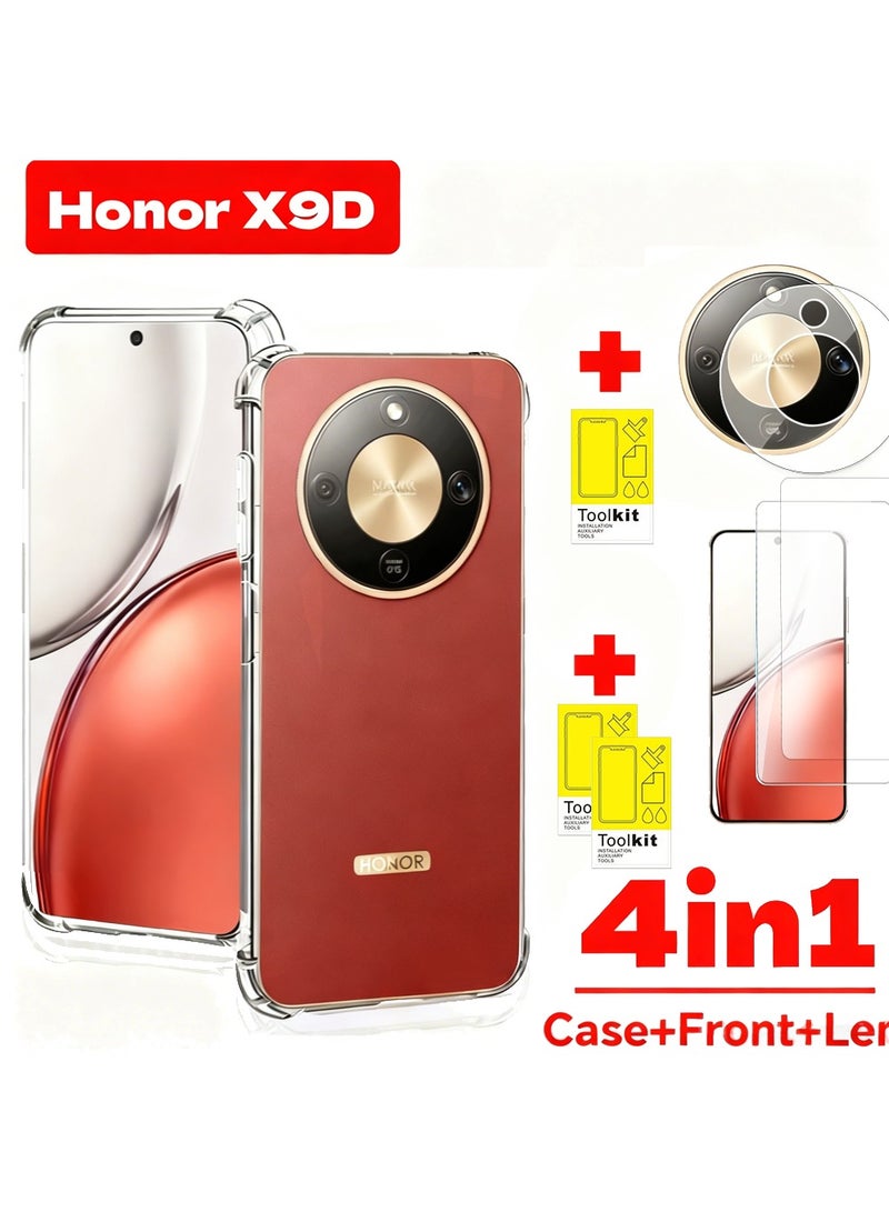 إكس ليفيل غطاء حماية لهاتف Honor X9d، واقي شاشة 4 في 1، يتضمن واقي شاشة من الزجاج المقسى، وغطاء عدسة الكاميرا، وغطاء شفاف، ومضاد لبصمات الأصابع والخدوش، وسهل التركيب (عبوة من قطعتين) - Image 1