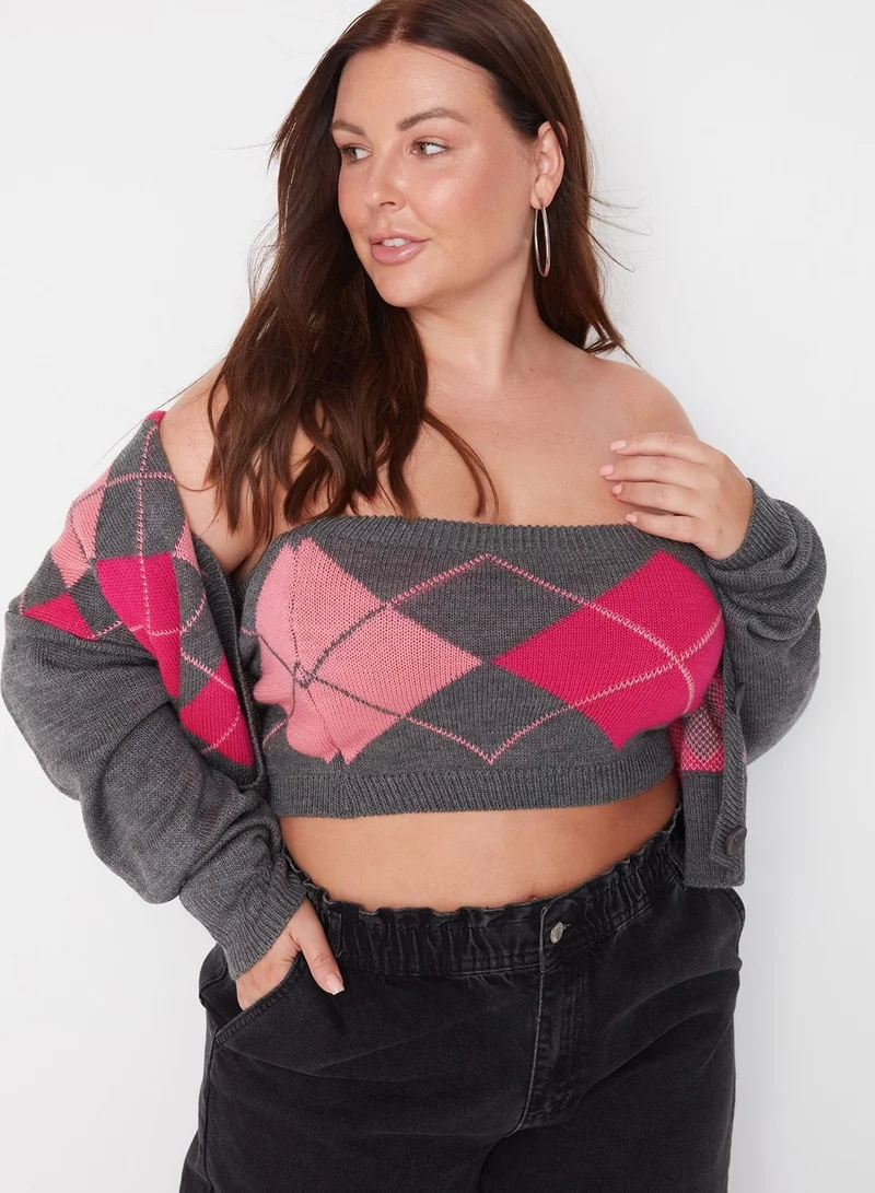Trendyol Curve Printed Crop Top & Cardigan Set