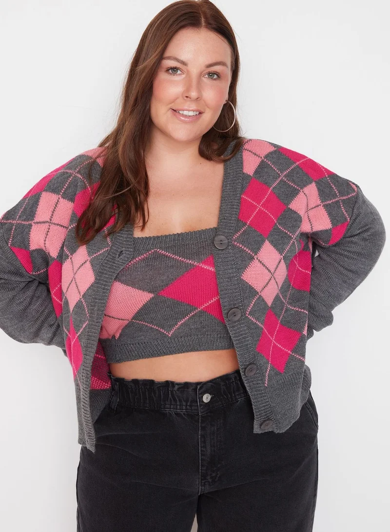 Trendyol Curve Printed Crop Top & Cardigan Set