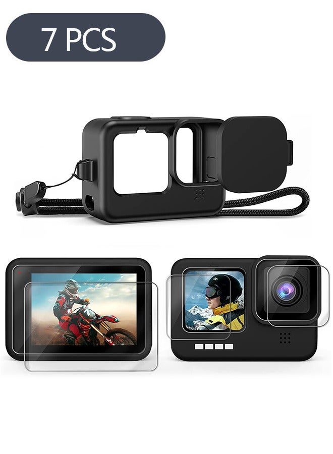 Silicone Sleeve Case for Go Pro Hero 11 /Hero 10 /Hero 9, Screen Protectors  Lens Caps  Lanyard for Go Pro Hero 11 /10 / 9 Accessories Kit (Black)  - Image 1