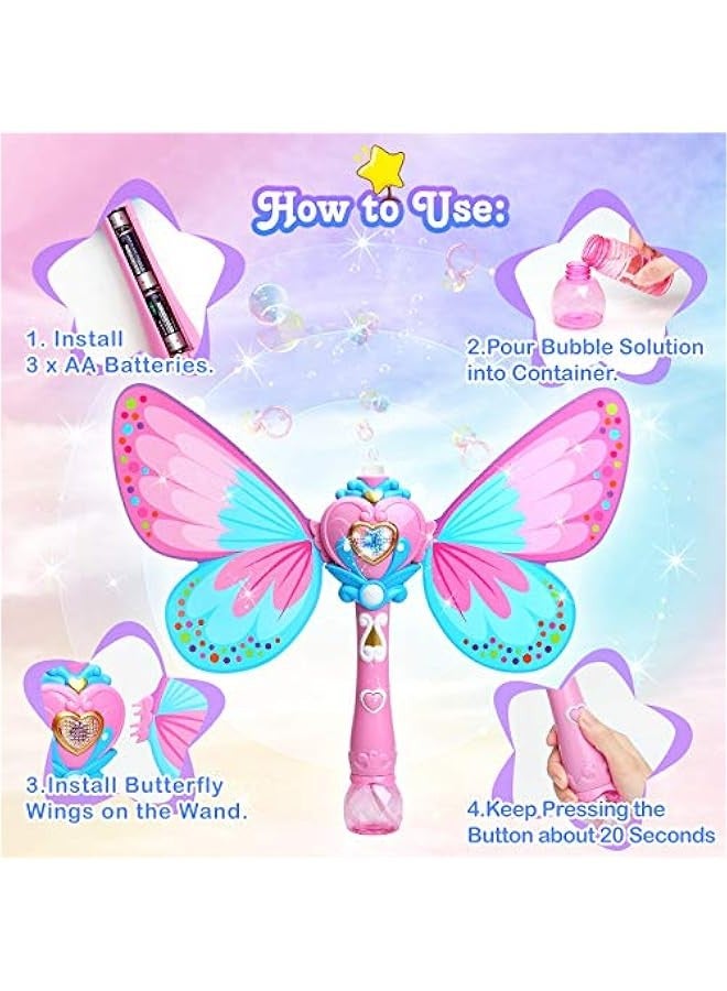 DURKU Kids' Bubble Machine: erfly Bubbles Wand Blower Toy with 1000+ Bubbles per Minute, Great for Indoor and Outdoor Play. Perfect Birthday Gift for Girls, Includes Bubble Solution. - Image 4
