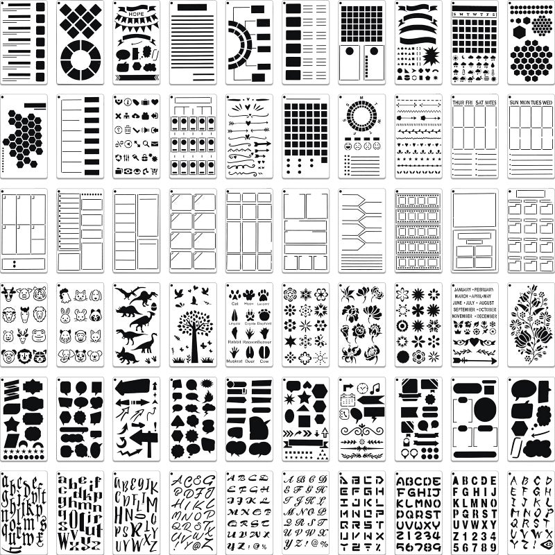 Thenshop 60 Pcs Journal Planner Stencils Plastic Drawing Letter and Number Stencils DIY Drawing Templates for A5 Journal Scrapbooking Notebook Painting Calendars Schedule Supplies 4 x 7 Inch 