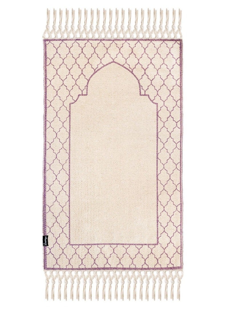 Khamsa Comfort | Muslim Prayer Rug Prayer Mat with Added Foam Padding for Pressure Relief and Motion Absorption Adult Size 65 cm x 110 cm Arabic Style Janamaz in 100% Soft Organic Cotton Fabric Handcrafted Arabic Design | Mauv - Lavender - Image 1
