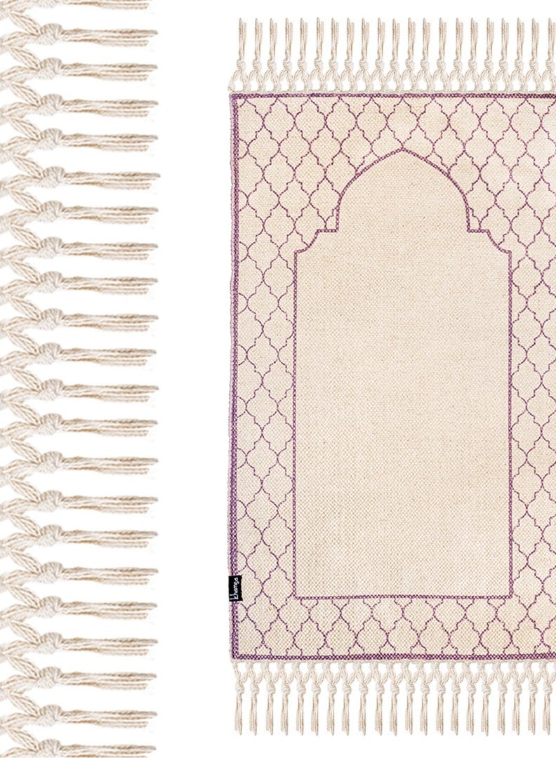 Khamsa Comfort | Muslim Prayer Rug Prayer Mat with Added Foam Padding for Pressure Relief and Motion Absorption Adult Size 65 cm x 110 cm Arabic Style Janamaz in 100% Soft Organic Cotton Fabric Handcrafted Arabic Design | Mauv - Lavender - Image 2