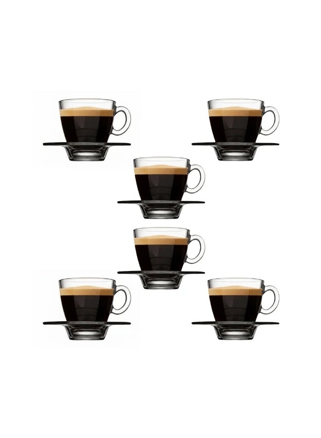 باساباتشي Pasabahce Aqua Espresso Cup Set with Saucers – 72ml – 12-Piece Set (6 Cups + 6 Saucers) | Premium Bulgarian-Made Glassware - Image 1