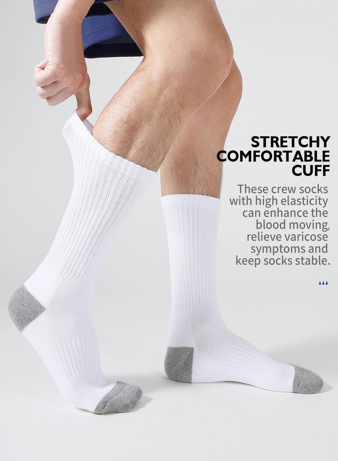 CLOSEMATE Mens Athletic Cushioned Crew Socks 6 Pairs Cotton Breathable for Work Training Sports(6White, Size L) - Image 5