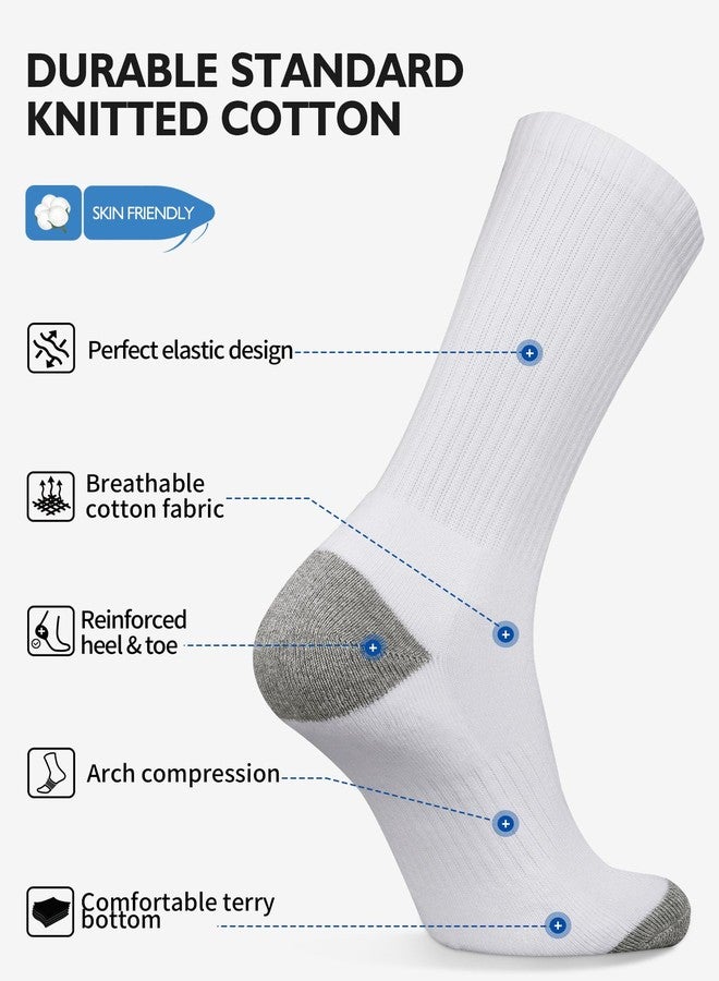 CLOSEMATE Mens Athletic Cushioned Crew Socks 6 Pairs Cotton Breathable for Work Training Sports(6White, Size L) - Image 4