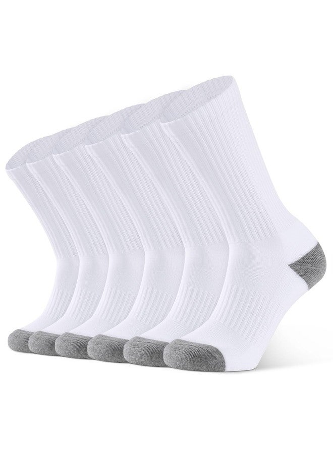 CLOSEMATE Mens Athletic Cushioned Crew Socks 6 Pairs Cotton Breathable for Work Training Sports(6White, Size L) - Image 1