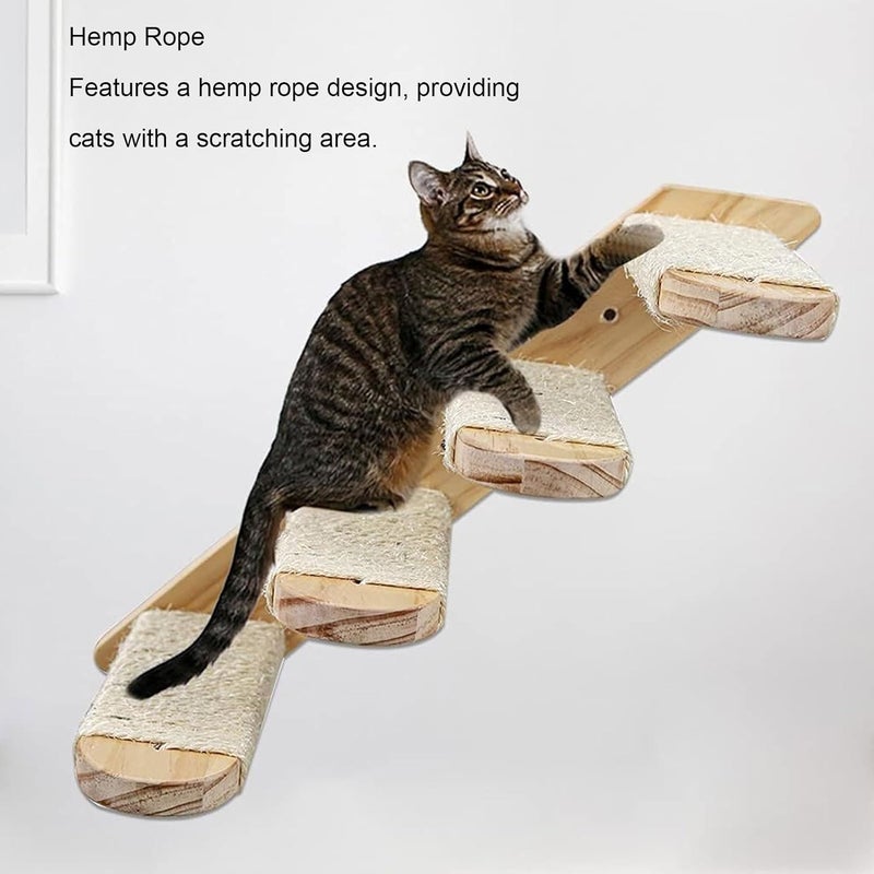 Naroote Cat Wall Shelves Sturdy Safe Solid Wood Kitten Climbing Shelf Space Saving Fun Stable Wall Mounted Four Step Cat Stairway with Hemp Rope Enhances Fun for Home Climb Play - Image 2