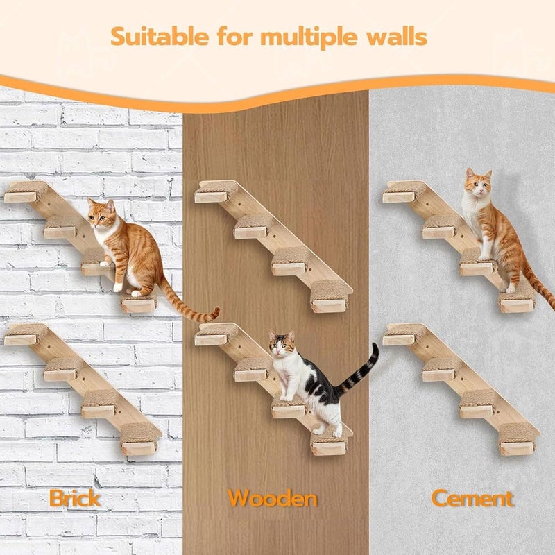 Naroote Cat Wall Shelves Sturdy Safe Solid Wood Kitten Climbing Shelf Space Saving Fun Stable Wall Mounted Four Step Cat Stairway with Hemp Rope Enhances Fun for Home Climb Play - Image 4