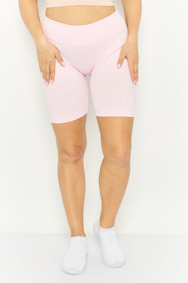 GUESS Women Sportwear Fit Textured Bike Shorts, Pink  - Image 1