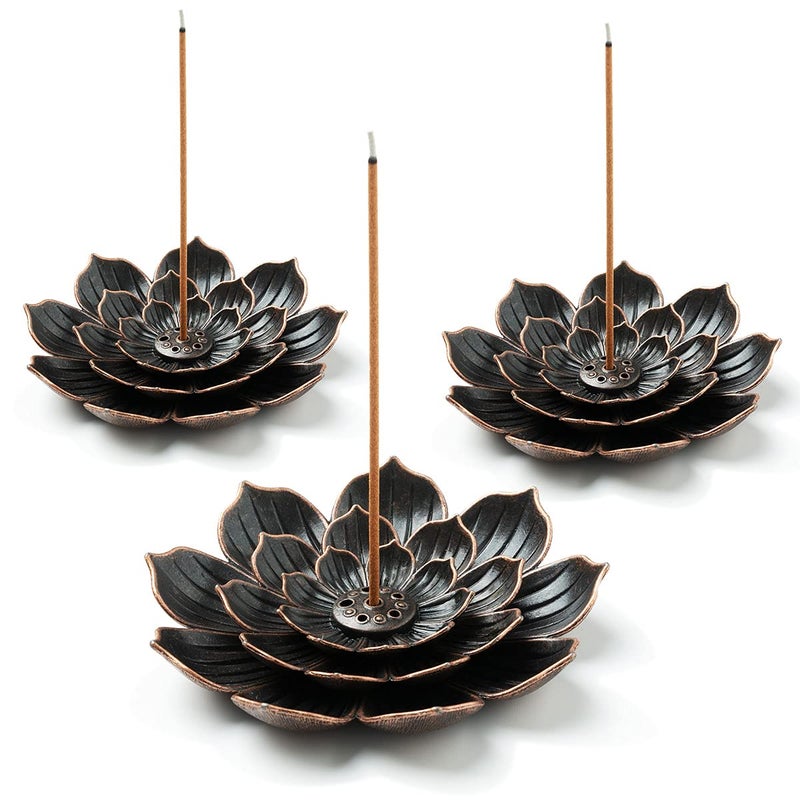 GARMOLY Brass Lotus Incense Holder Incense Sticks Burner Incense Ash Catcher 3 Pack