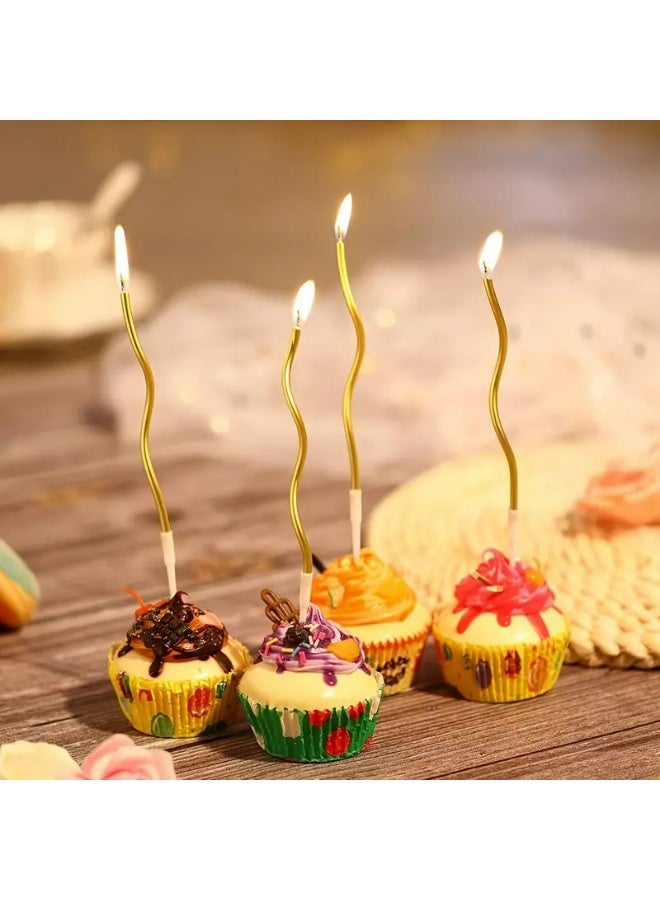 Kandid 6pcs Decorative Birthday Candles for Celebrations, Anniversary, Wedding, Romantic Evening (CURLY GOLD) - Image 2