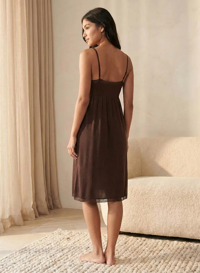 Splash FAV  Splash Intimates Knee Length Night Dress Sleeveless Lace Detail for Women | Best Price UAE