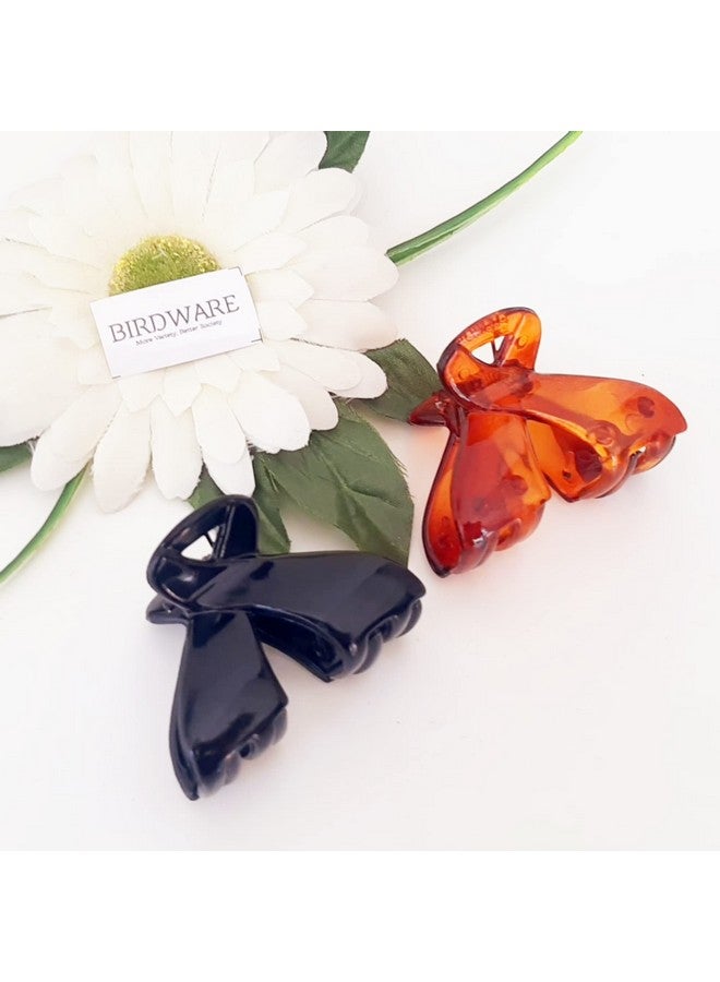 BIRDWARE Medium Size Hair Clips Clutcher For Women Claws For Girls Imported Rubber Acrylic Material Stone Butterfly Hair Clips For Women Hair Clutchers (Medium Shell Black Pack Of 2) - Image 1
