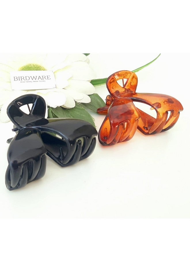 BIRDWARE Medium Size Hair Clips Clutcher For Women Claws For Girls Imported Rubber Acrylic Material Stone Butterfly Hair Clips For Women Hair Clutchers (Medium Shell Black Pack Of 2) - Image 2