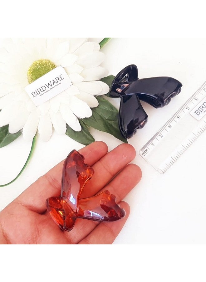 BIRDWARE Medium Size Hair Clips Clutcher For Women Claws For Girls Imported Rubber Acrylic Material Stone Butterfly Hair Clips For Women Hair Clutchers (Medium Shell Black Pack Of 2) - Image 5