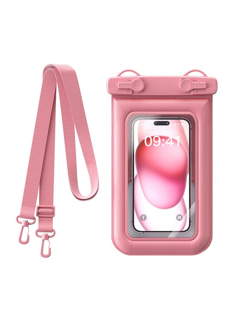 Waterproof Phone Case 30CM Underwater Waterproof Phone Pouch with Double Hook Lanyard for Large Phones up to 8.5'',Waterproof Cell Phone Case Fit for Diving Vacation Beach Pool Kayak (Pink)D012-3