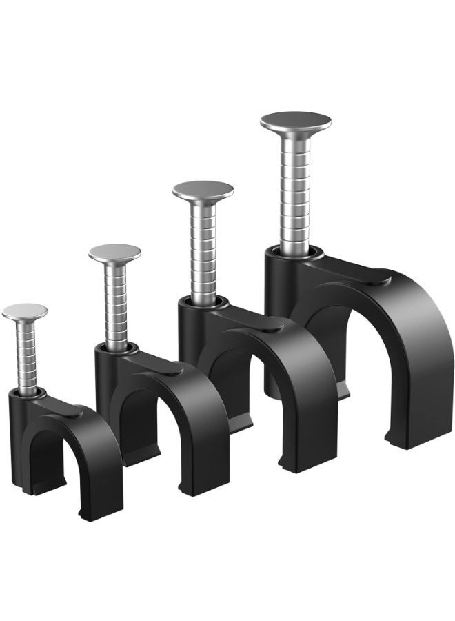 400pcs Black Cable Clips With Steel Nails - 4/6/8/10mm Wire Clamps for Cords, Ethernet, Coaxial - Tacks and Nail Clamps - Image 1
