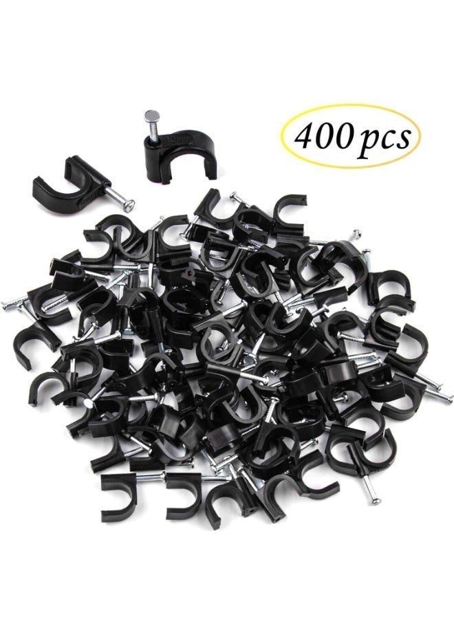 400pcs Black Cable Clips With Steel Nails - 4/6/8/10mm Wire Clamps for Cords, Ethernet, Coaxial - Tacks and Nail Clamps - Image 2