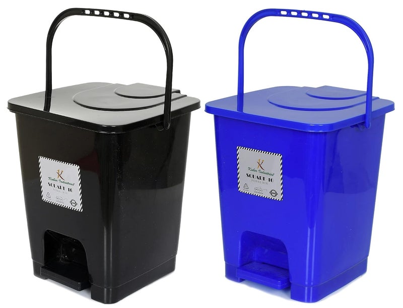 Kuber Industries Kuber Industries Premium Plastic Pedal Dustbin 10 Ltr Black BluePack of 2  - Image 1