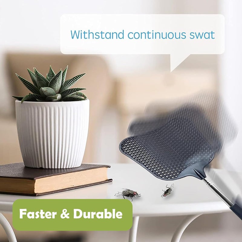 CUNCUI Fly Swatter Heavy Duty Set, with Durable Telescopic Stainless Steel Extendable Handles, for Home, Classroom, Indoor Outdoor Office, 2Pcs, Black - Image 5
