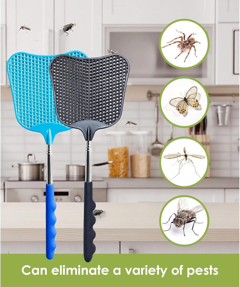 CUNCUI Fly Swatter Heavy Duty Set, with Durable Telescopic Stainless Steel Extendable Handles, for Home, Classroom, Indoor Outdoor Office, 2Pcs, Black - Image 3