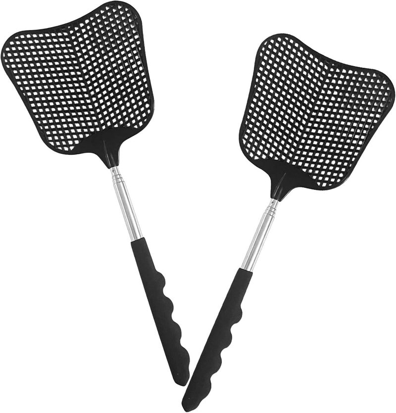 CUNCUI Fly Swatter Heavy Duty Set, with Durable Telescopic Stainless Steel Extendable Handles, for Home, Classroom, Indoor Outdoor Office, 2Pcs, Black - Image 1